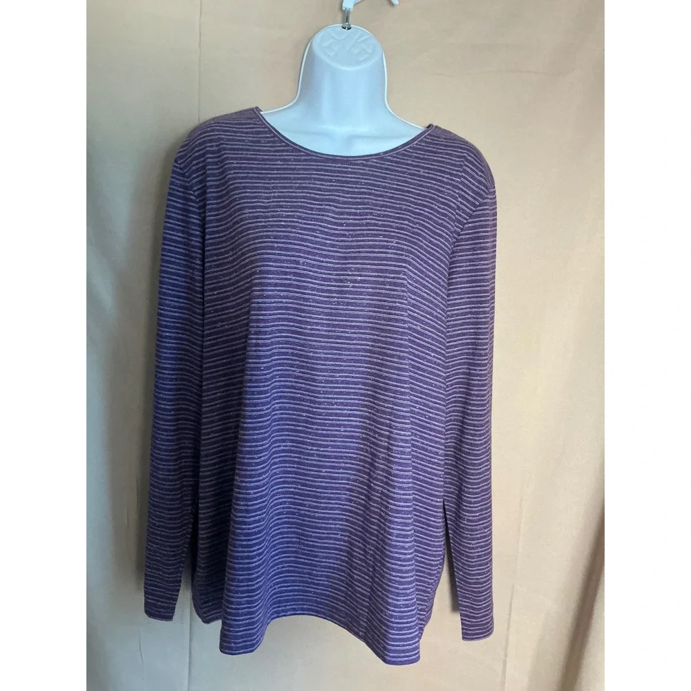 Croft & Barrow Striped Tee Women XXL Purple Excellent Long Sleeve Crew Neck